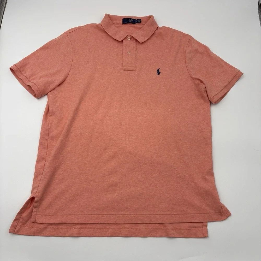 Polo Ralph Lauren Men's Large Orange Heathered Short Sleeve Polo Shirt Cotton